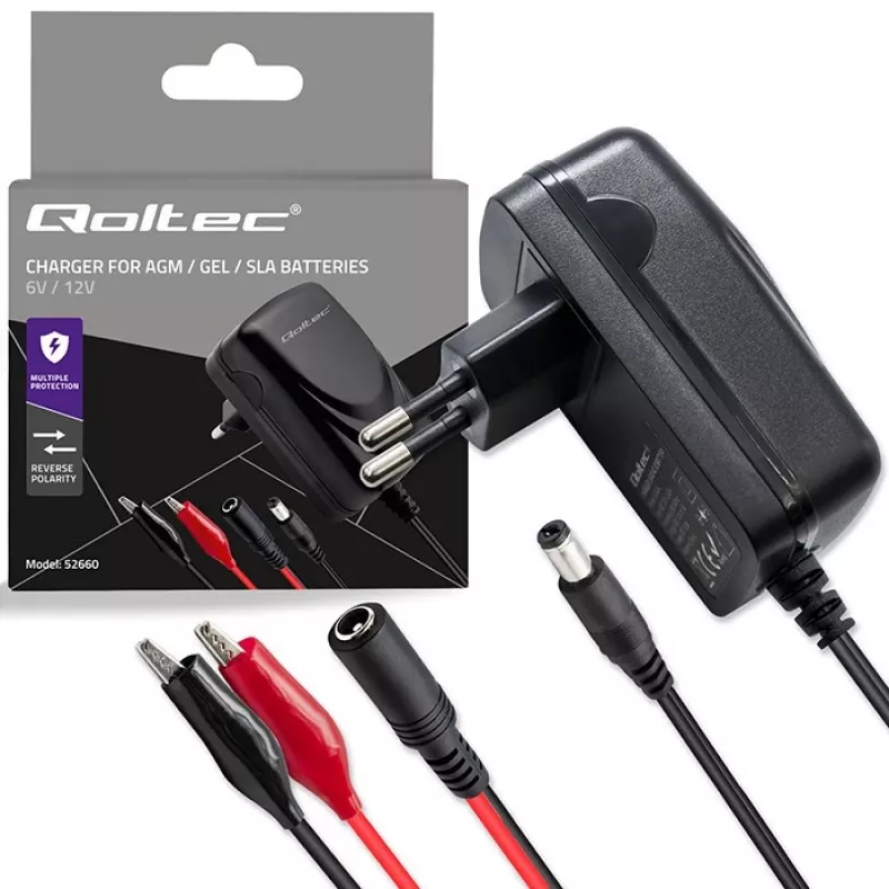 Prostownik QOLTEC model 52660 — jednostka ładująca 6V/12V, 6W