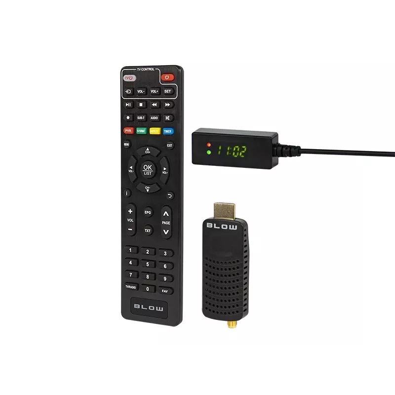 Tuner DVB-T2 BLOW 7000FHD MINI H.265 — kompaktowy naziemny odbiornik telewizyjny, HDMI, USB, S/PDIF, audio L/R, telegazeta