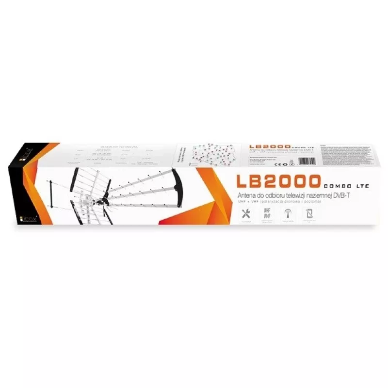 Antena DVB-T zewnętrzna/wewnętrzna LIBOX LB2000 ze wzmacniaczem 69 dB, podwójną polaryzacją, 174–790 MHz, aluminium/czarna