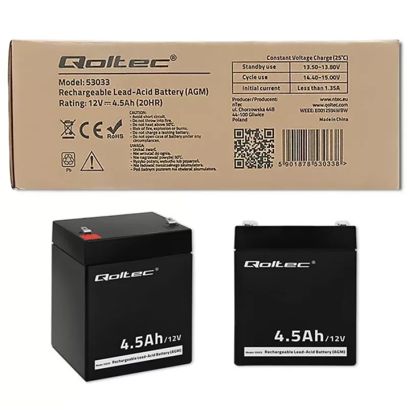 Akumulator AGM Qoltec 53033 4.5 Ah 15 V 65.5 A Motocykl