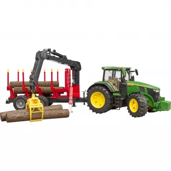 BRUDER John Deere 7R 350 z przyczepą leśną i 4 pniami
