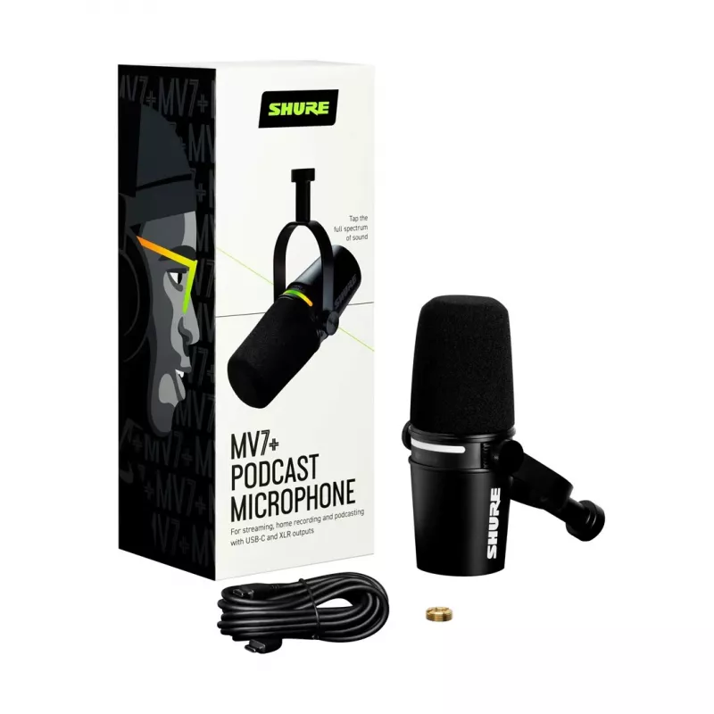 Shure MV7+-K - Mikrofon wykładowy/wokalny z złączem XLR/USB-C, czarny