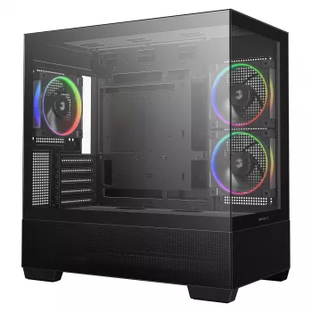 PC Midi Tower DeepCool CG380 3F — czarny, 235×437×451 mm, obsługuje wentylatory boczne 2x120 mm + tylny 1x120 mm, zasilacz na dole, dyski twarde 2,5 cala/3,5 cala