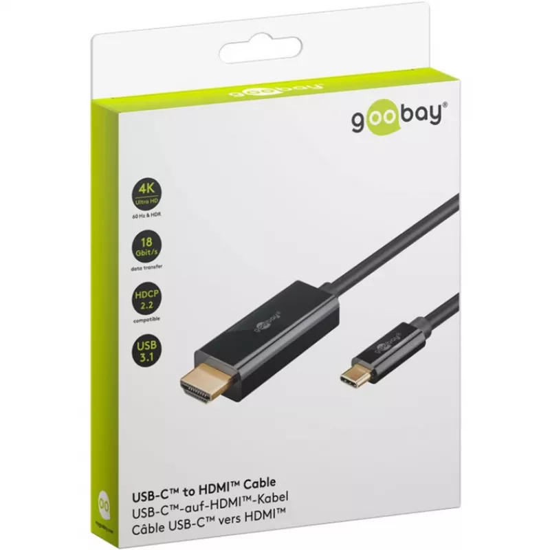 Goobay USB-C na HDMI Kabel 4K 60 Hz 1 m czarny - Wtyk> HDMI (75696)
