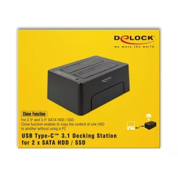 DeLOCK - HDD-Dockingstation Schächte: 2 - SATA 6Gb/s - 6 Gbit/s - USB 3,1 (Gen 2) - Schwarz (63957)