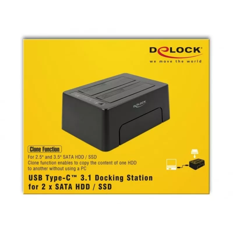 DeLOCK - HDD-Dockingstation Schächte: 2 - SATA 6Gb/s - 6 Gbit/s - USB 3,1 (Gen 2) - Schwarz (63957)