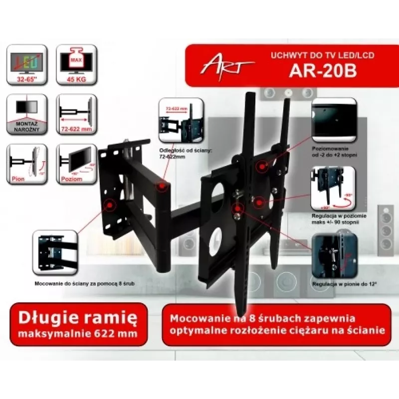Uchwyt LCD AR-20B 32-55 cali 45kg H/V