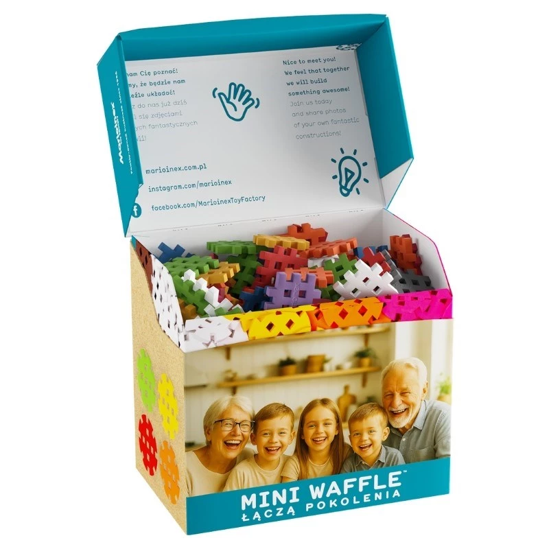 Klocki konstrukcyjne Marioinex Mini Waffle Building Blocks Senior Set — 200 elementów, wielokolorowe, zalecany wiek 6+