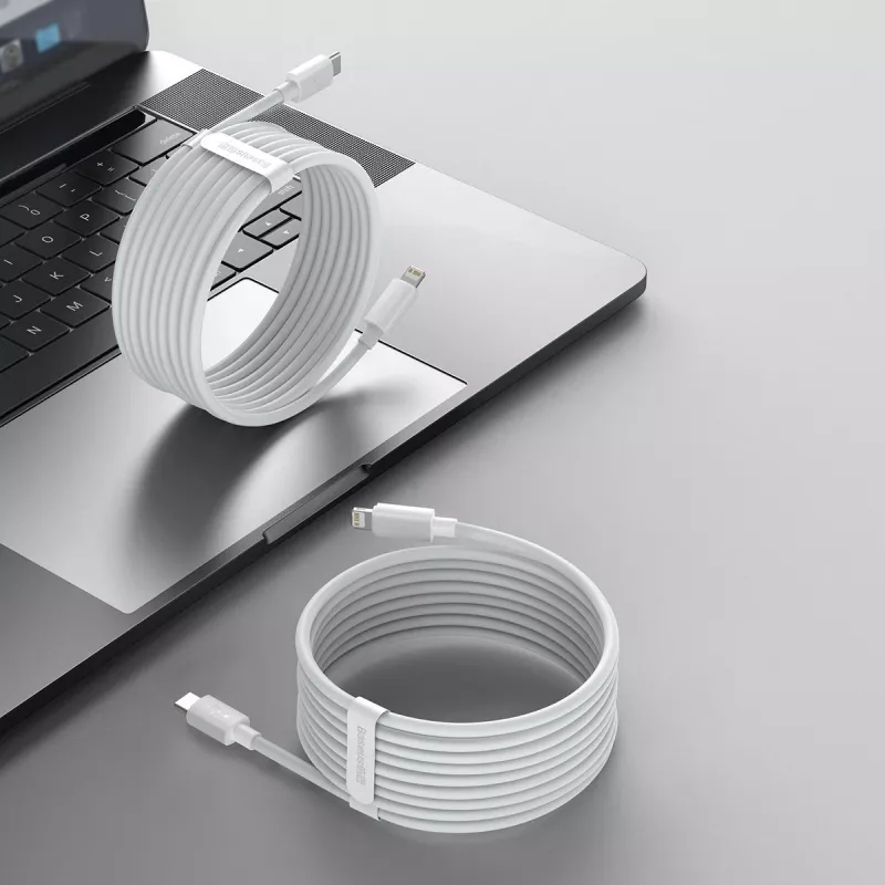 Baseus Simple Wisdom Data kabel Kit USB-C do Lightning PD 20W (2 szt./zestaw) 1,5 m biały