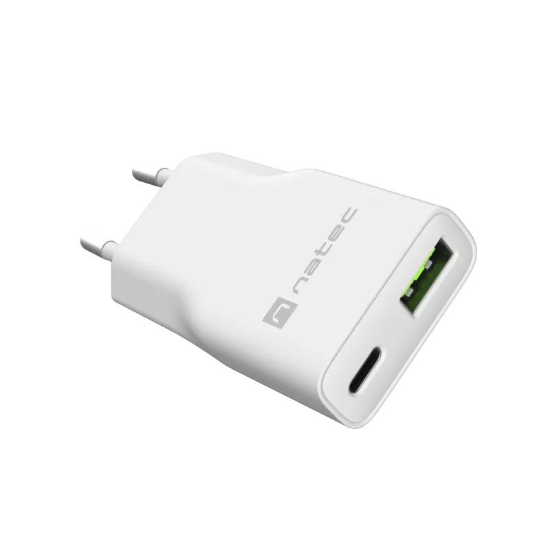 Zasilacz NATEC Ribera NUC-2376 — 1× USB-A, 1× USB-C, wyjście 3 A
