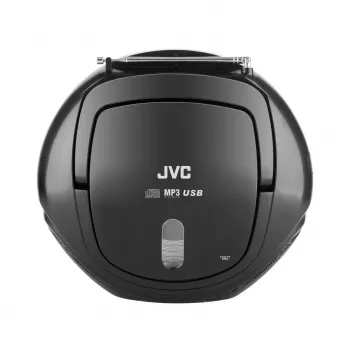 Przenośny odtwarzacz CD JVC RD‑E221B — czarny, CD/MP3, magnetofon kasetowy, odtwarzanie USB, radio FM, AUX, zasilanie bateryjne/sieciowe