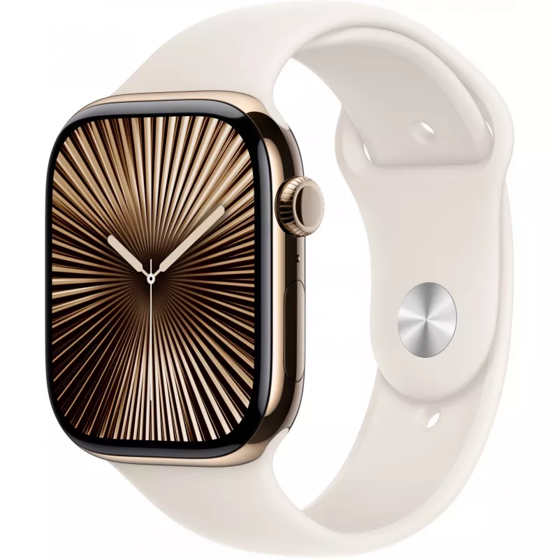 APPLE Watch Series 10 GPS + Cellular 46mm Złoty Tytanowy Case z Paskiem Sport Starlight - S/M