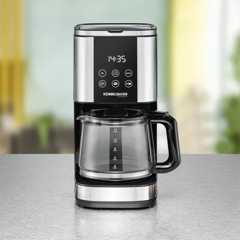 Ekspres przelewowy Rommelsbacher FKM1000, zbiornik na wodę 1,5 l, 12 filiżanek, stal nierdzewna/czarny