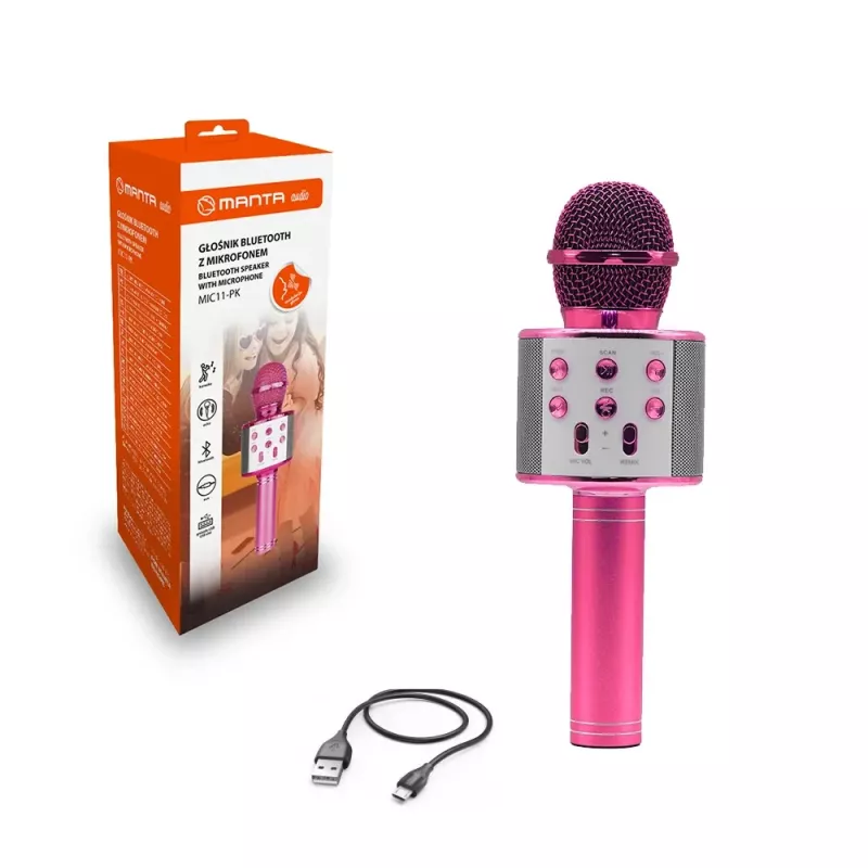 Mikrofon MANTA MIC11-PK Różowy — przewodowy jack 3,5 mm, lekki ręczny