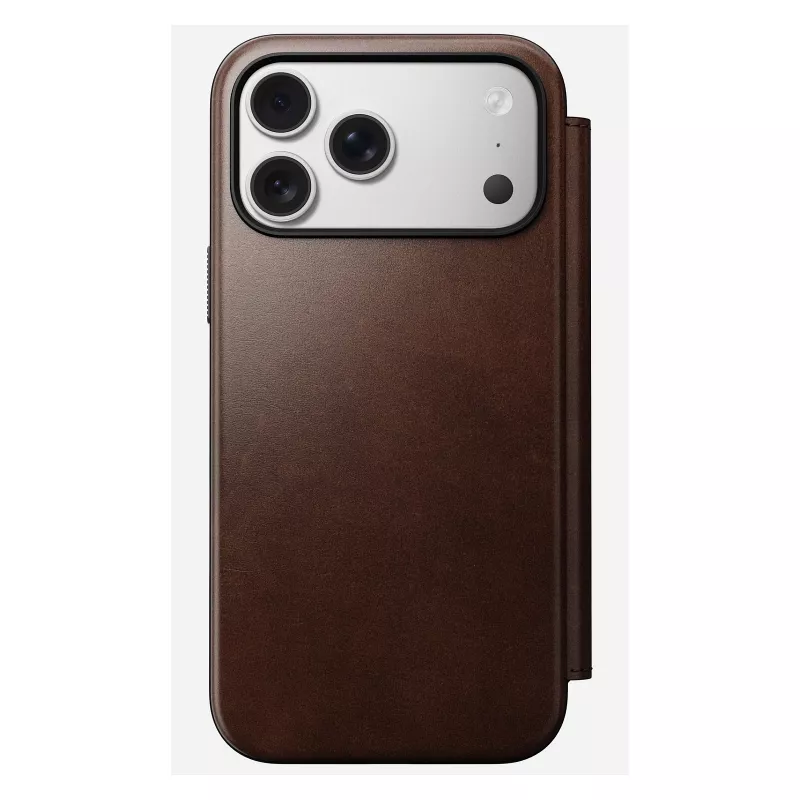 Nomad Modern Leather Folio etui na telefon komórkowy Pokrowiec dla iPhone 17 Pro Max — Brązowy, skóra, ekran 6,3 cala, 4 kieszenie na karty