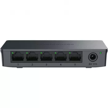 Przełącznik niezarządzalny Grandstream GWN7700 warstwy 2, 5 portów Gigabit, przepustowość 10 Gbps, QoS 802.1p, czarny, montaż na biurku/ścianie, 5 VDC