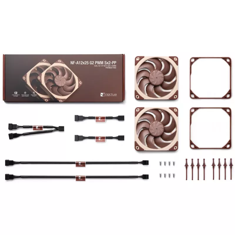 Wentylator do obudowy komputera Noctua NF-A12X25 G2 PWM SX2-PP 120 mm, 12 V, 1800 RPM, 107,3 m³/h, łożysko SSO, 2 szt., beżowy