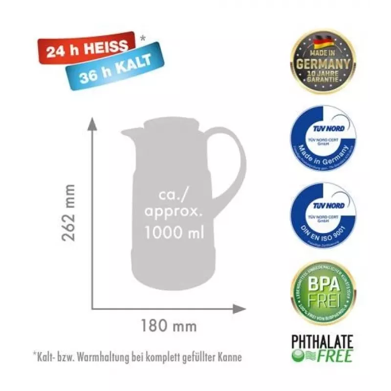 Dzbanek termos ROTPUNKT, 1,0 l, ristretto (czarny)
