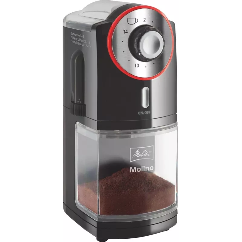 Melitta Molino 100 W Czarny, Czerwony, Stal nierdzewna
