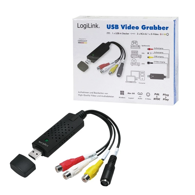 LogiLink USB 2.0 A/V Grabber. USB A/M na 3xCinch + MiniDIN5/F. Czarny