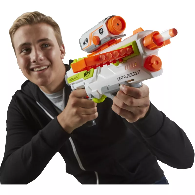 Pistolet Zabawkowy HASBRO Nerf BattleScout ICS-10 FFP B1756F030 – pistolet na piankowe strzałki, pojedynczy strzał, szyna taktyczna