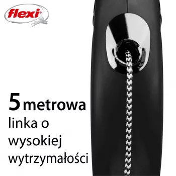 Smycz automatyczna Flexi Classic 5 m Czarna dla psów średnich, linka, maks. obciążenie 20 kg, elementy odblaskowe