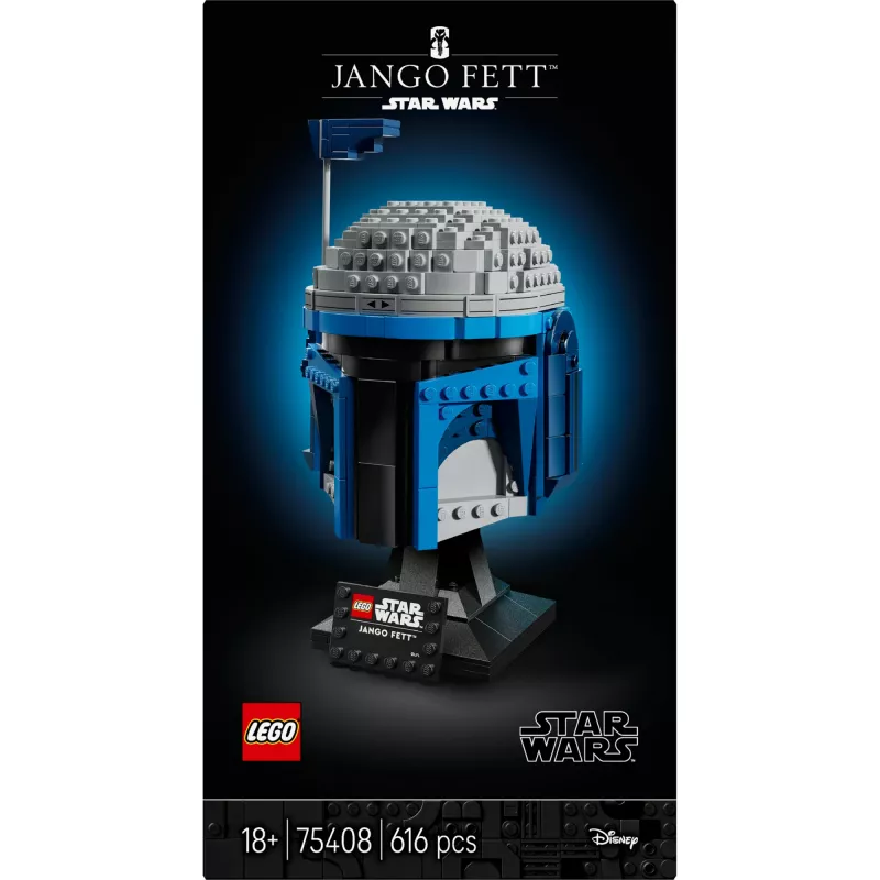 Kolekcjonerski kask LEGO Star Wars Jango Fett 75408 — 616 elementów, model do ekspozycji 210×120×110 mm
