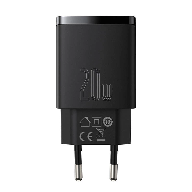 Wewnętrzna szybka ładowarka USB Baseus CCXJ-B01 — 2 porty (USB-C PD 20W + USB-A QC3.0 18W), 100–240 V, czarna