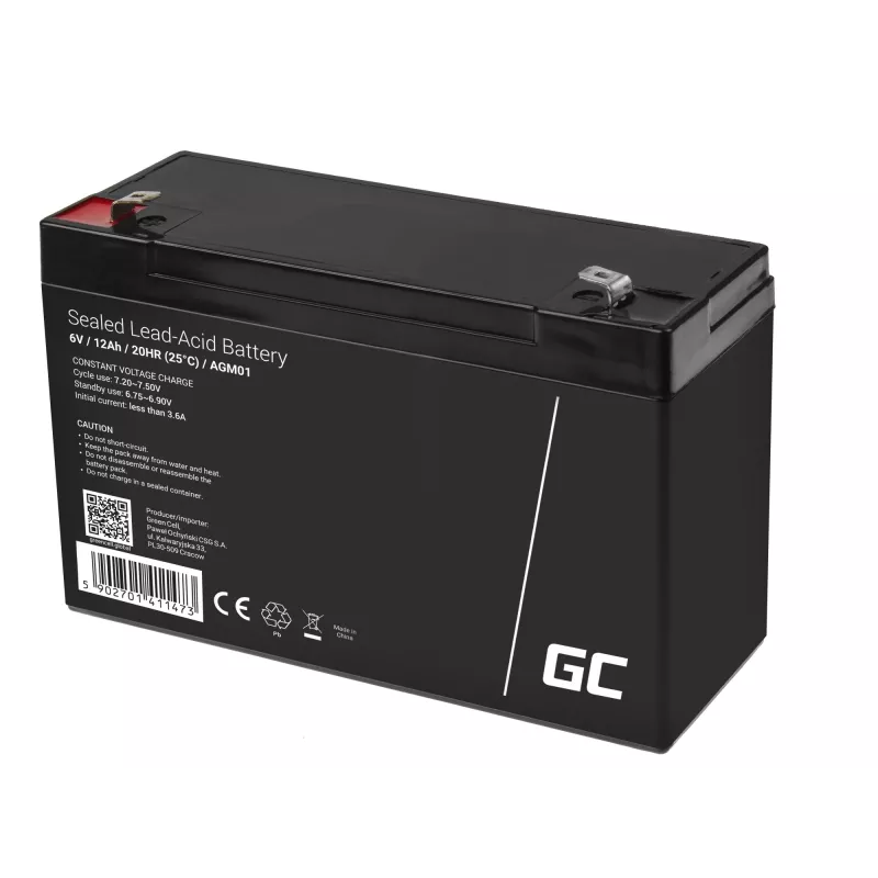Akumulator AGM zielony Cell 6V 12Ah, 94×151×50 mm, 1,65 kg