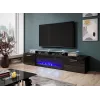 Szafka RTV Cama Meble ROVA z kominkiem elektrycznym, 190x37x48 cm, czarny/czarny połysk