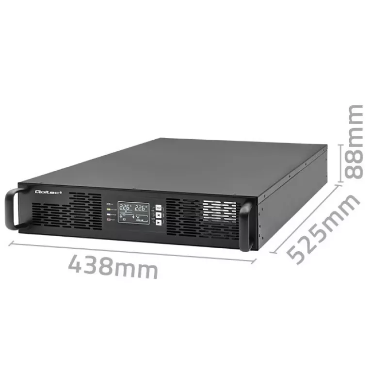 Zasilacz awaryjny Qoltec DO RACK 3KVA 3000W współczynnik mocy 1.0 LCD EPO USB on-LINE (3VA, 3000W, podwójna konwersja online UPS), UPS