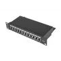 Patch panel LANBERG PPF6-9012-B — 12-portowe RJ45, metalowy, czarny, 1U (215×44,5×130 mm)