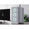 APNX PC Midi Tower C1-R-WT-v1 — Biały, obsługuje ATX/Micro-ATX/Mini-ITX, zainstalowane 3 wentylatory przednie 120 mm, 3 zatoki 3,5 cala + 3 zatoki 2,5 cala, 2x USB 3.2 Gen1