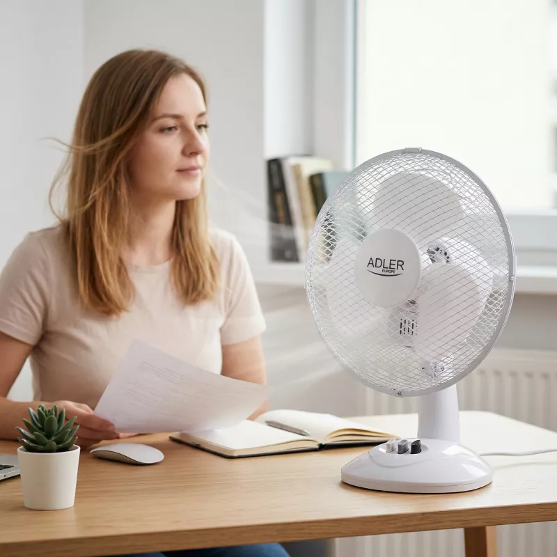 Adler | AD 7302 | Wentylator biurkowy | Biały | Średnica 23 cm | Liczba prędkości 2 | Oscylacja | 60 W | Nie