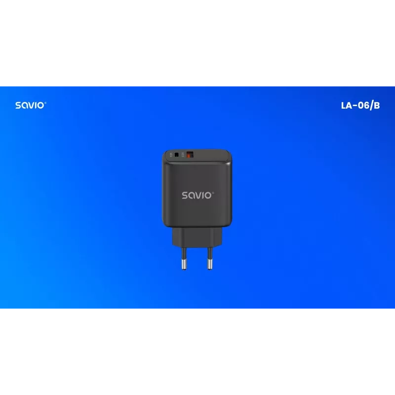 Ładowarka zewnętrzna SAVIO LA-06/B USB Type-C 30W Power Delivery 1x USB-C Czarny, 5–20V, 3A/9V, 3A/5V, 3A/12V, 2.1A