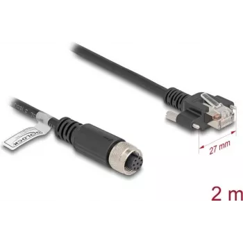 Kabel sieciowy DeLOCK M12 Kabel A-kodowany 8-pinowy żeński do wtyku RJ45 Kat.5e 2 m czarny