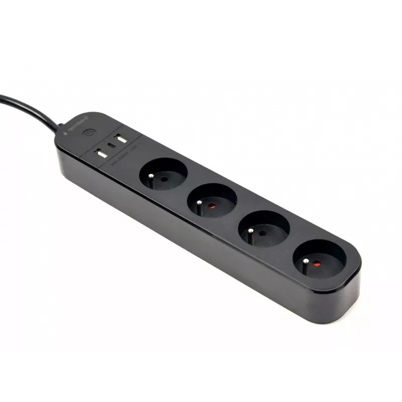 Listwa zasilająca GEMBIRD TSL-PS-F4U-02 z 4 gniazdami PL i ładowarką USB, czarna