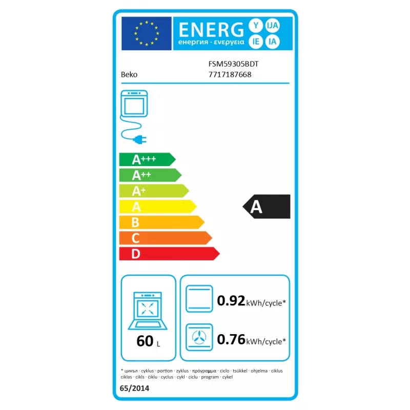 Płyta indukcyjna z piekarnikiem elektrycznym Beko FSM59305BDT, 60 L, szerokość 50 cm, czarna, klasa energetyczna A, 4-strefowa płyta indukcyjna z funkcją boost