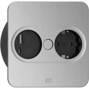 Gniazdo wtykowe Typ F + USB A + USB C Bachmann 946.105 stal nierdzewna