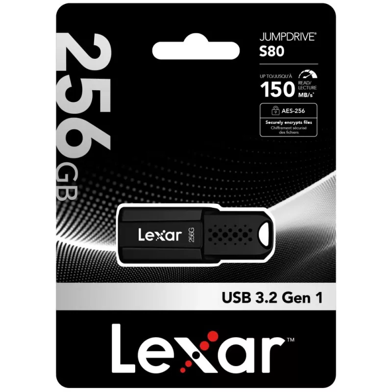 Pamięć USB Lexar JumpDrive S80 256 GB, USB typu A, USB 3.2 Gen 1, czarny, 20 g