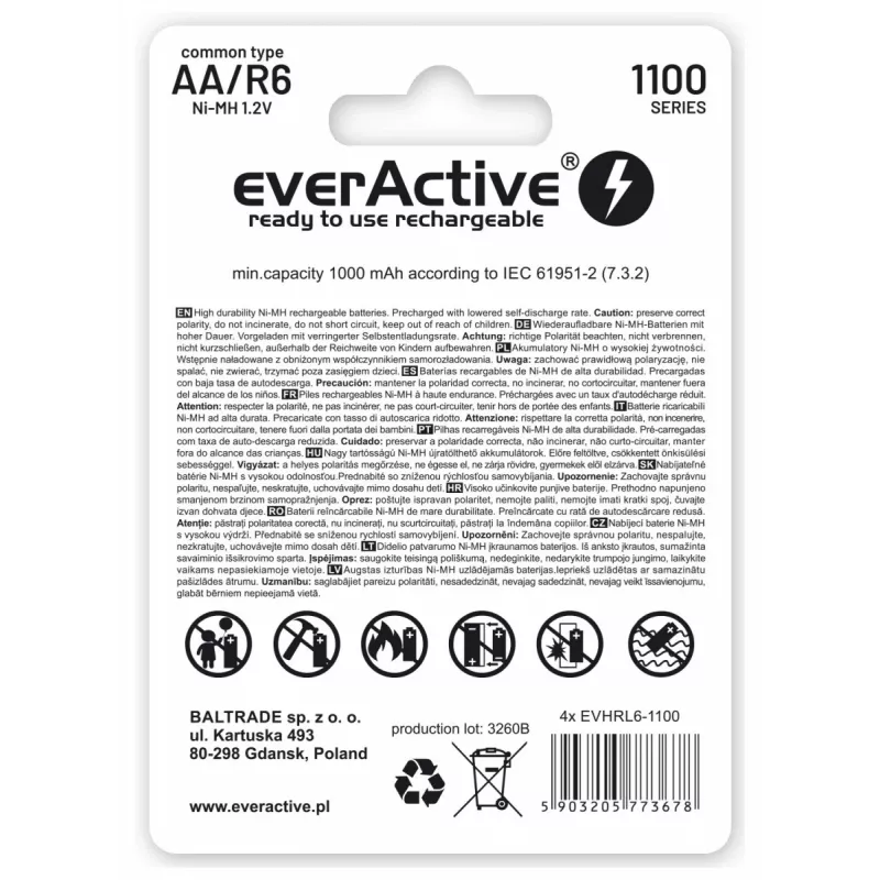 Akumulatory NiMH everActive EVHRL6-1100 1,2 V 1100 mAh — 4 szt., cylindryczne