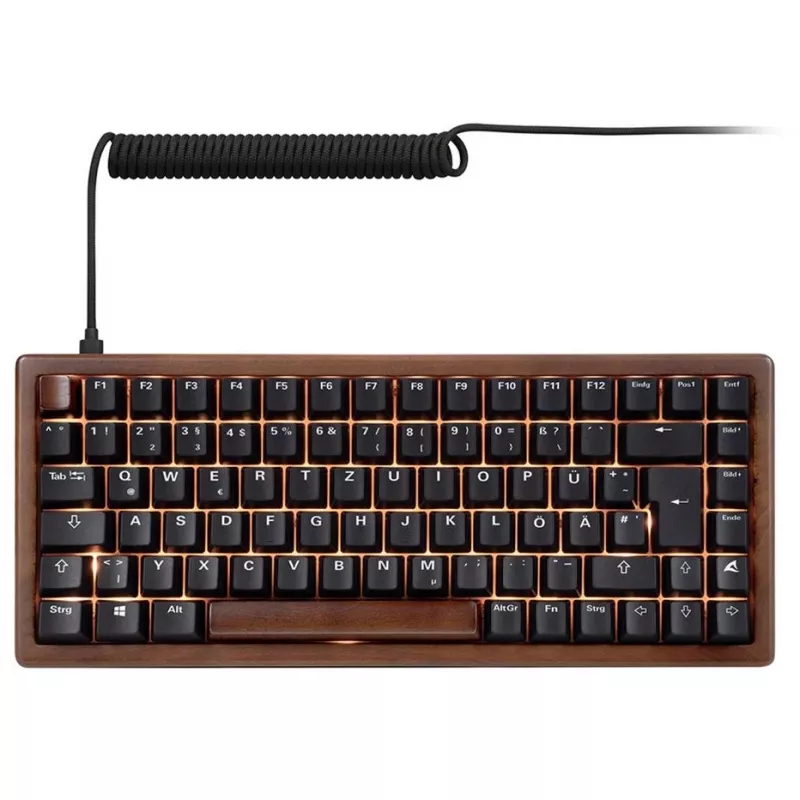 Klawiatura Sharkoon 100068081 domowa USB QWERTZ niemiecka czarna drewniana 75%