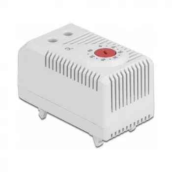 Termostat DELOCK 66824, obudowa z tworzywa sztucznego, IP20, 30 W, 250 V, 10 A, 43×60×33 mm, szary/czerwony