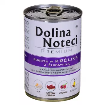 mokra karma dla psa dolina noteci Premium Bogata w królika i żurawinę 400 g — dorosłe, bezzbożowa, bezglutenowa, 12% białka