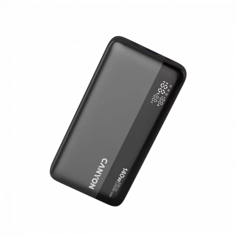 CANYON Power Bank PB-240, 25000mAh PD140W power bank z wyświetlaczem, 160,0x82x27 mm, waga 508±10g, ciemnoszary