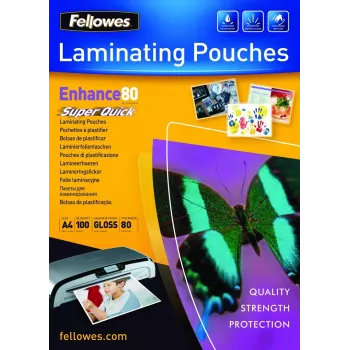 Fellowes SuperQuick A4 Błyszczące 80 Mikronów Kieszenie do Laminowania
