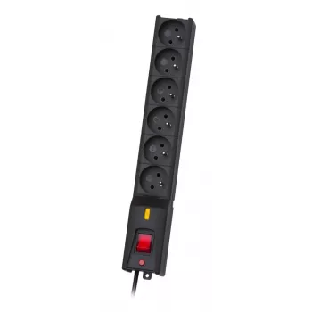 Listwa zasilająca Lestar 1966004697 — 6 gniazd AC typu E, 230 V, kabel 5 m, czarna
