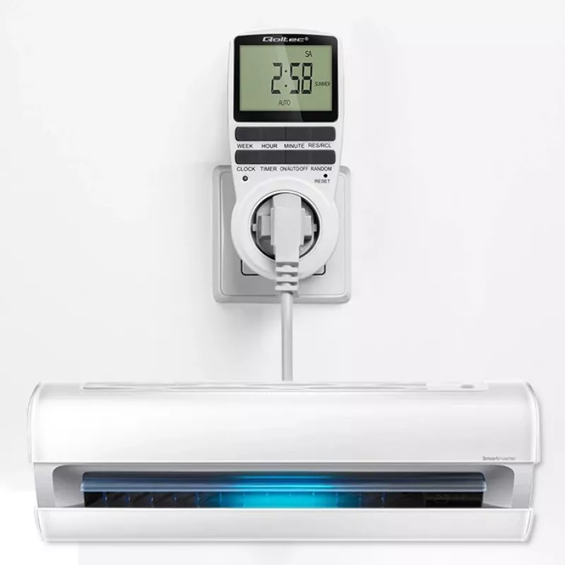 Elektroniczny timer QOLTEC PC0628 z wyświetlaczem LCD, odliczanie 24-godzinne