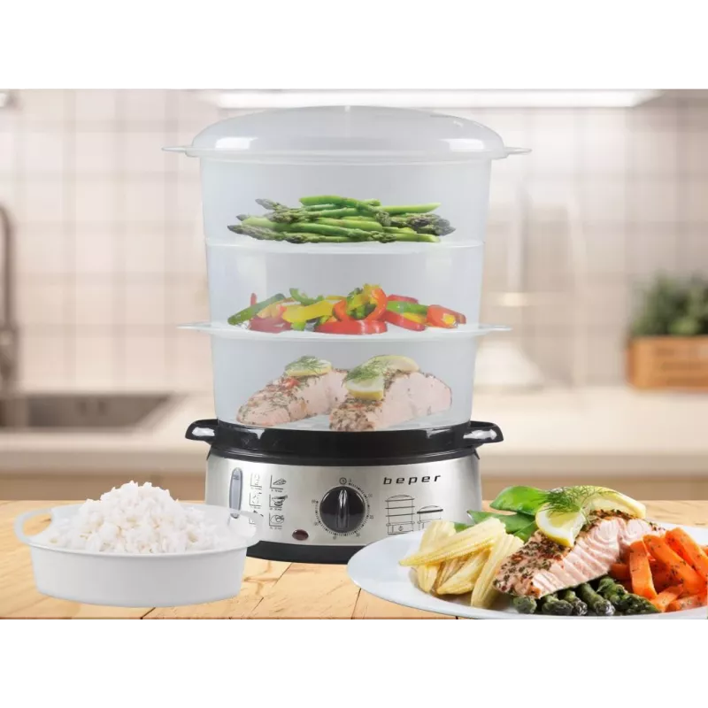 Parowar Beper BC.250 3 kosze Blatowy 800 W Stal nierdzewna
