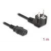 Kabel zasilający DELOCK CEE 7/7 (E+F) do IEC C13 90° kątowa wtyczka, 1 m, H05VV-F 3x1,00 mm², czarny